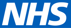 NHS logo on blue background representing healthcare services and community support with emphasis on three core values